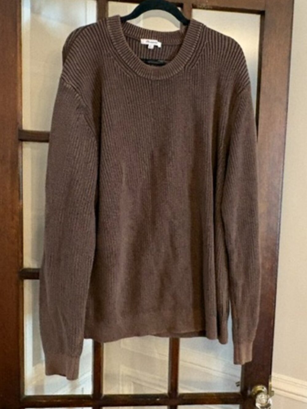 Madewell Cotton Shaker-Stitch Crewneck Sweater in Brown, Size Large